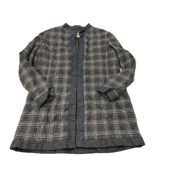 Elinor Simmons Jackets & Blazers - Vintage Elinor Simmons Malcolm Starr Womens Size 14 Gray Sequin‎ Coat Lagenlook